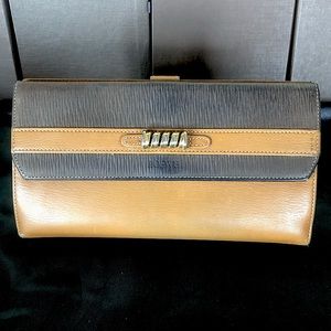 LOEWE Wallet Two Tone Trifold Leather Clutch Made In Spain